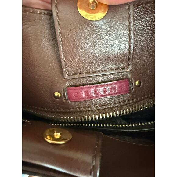 Celine Burgundy Leather and Tweed Handbag - Picture 9 of 11